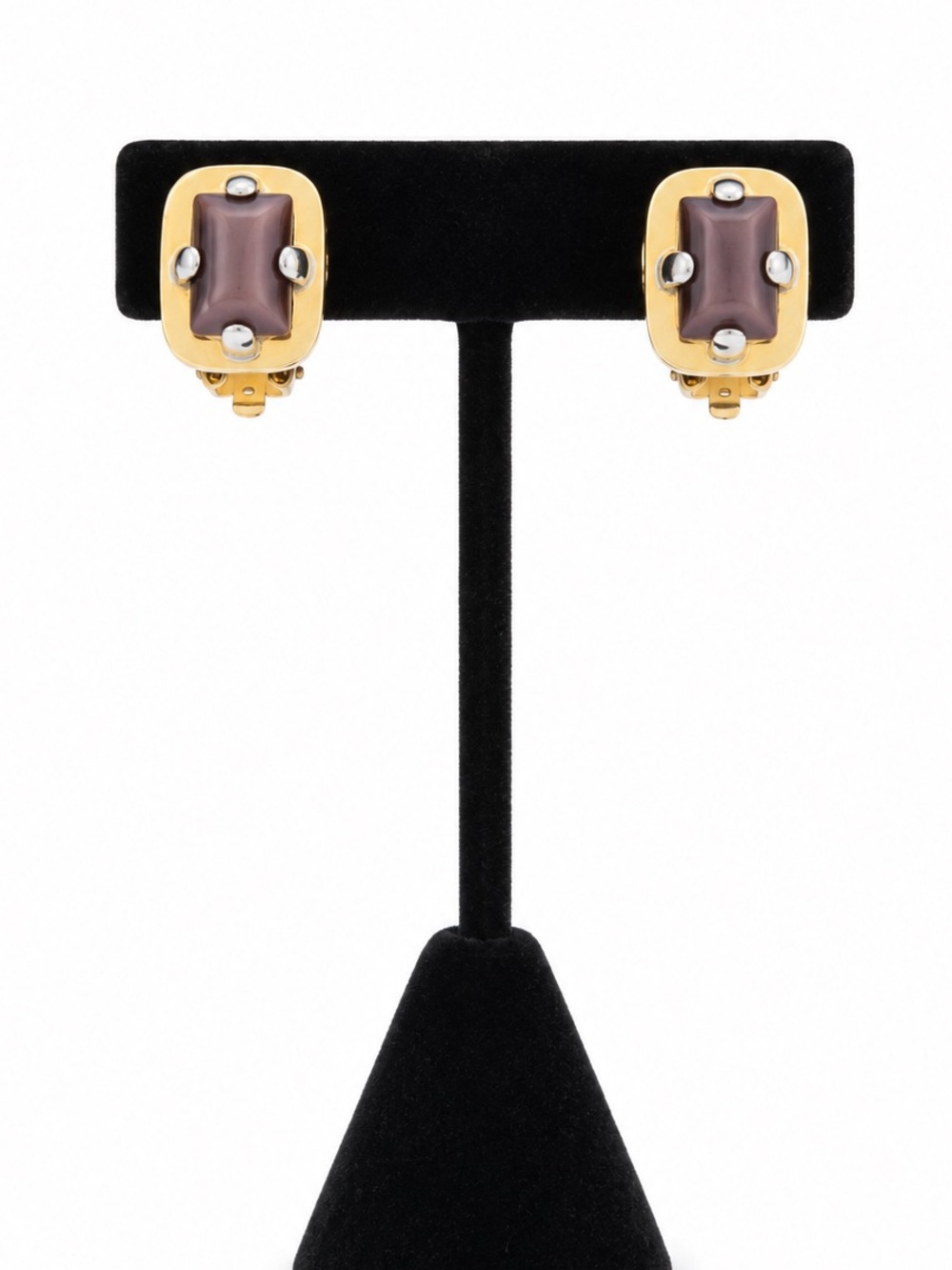 Vintage two tone stone clip on earrings